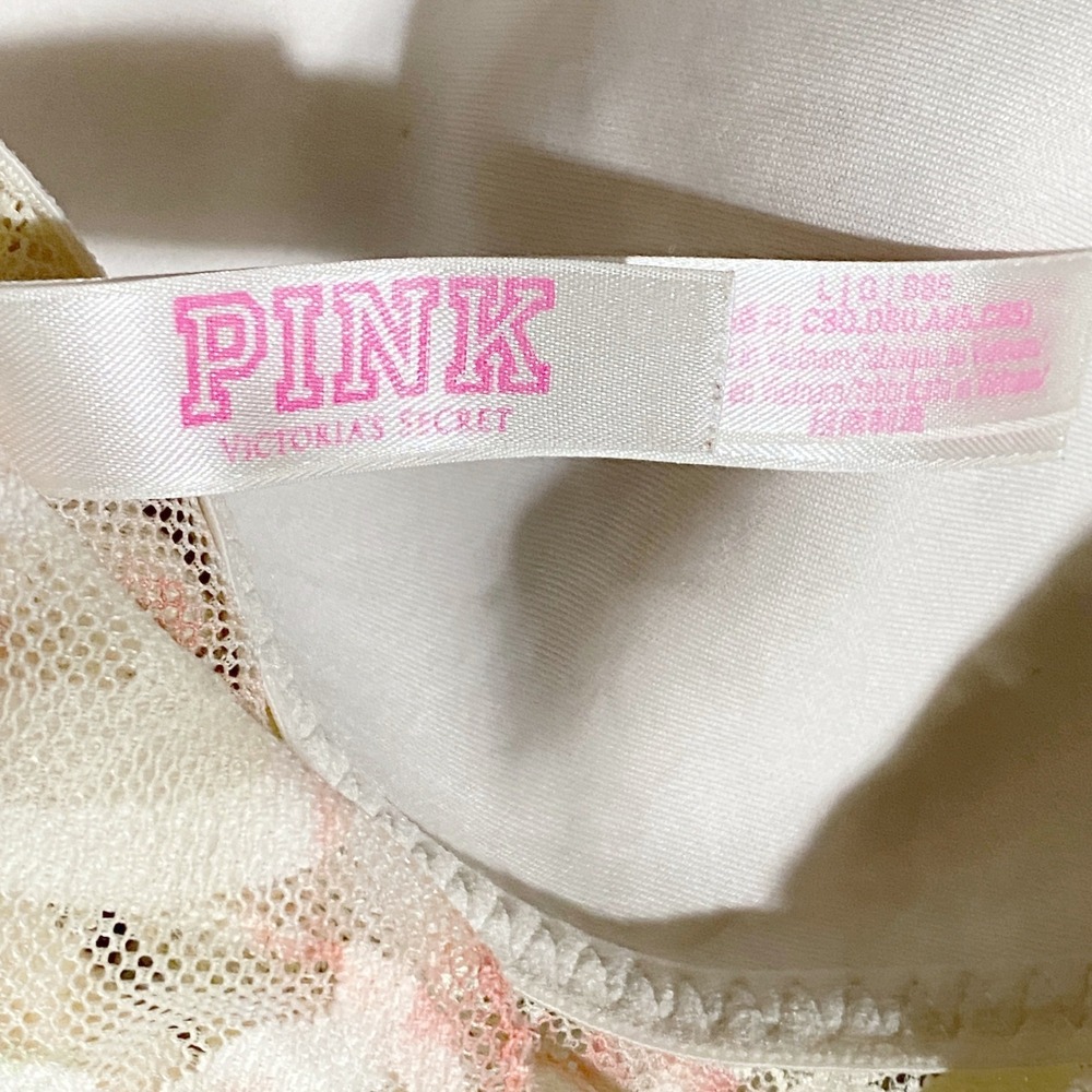 Victoria's Secret PINK Floral Lace Bralette Cream Pink Strappy Back Stretch L - Picture 5 of 7